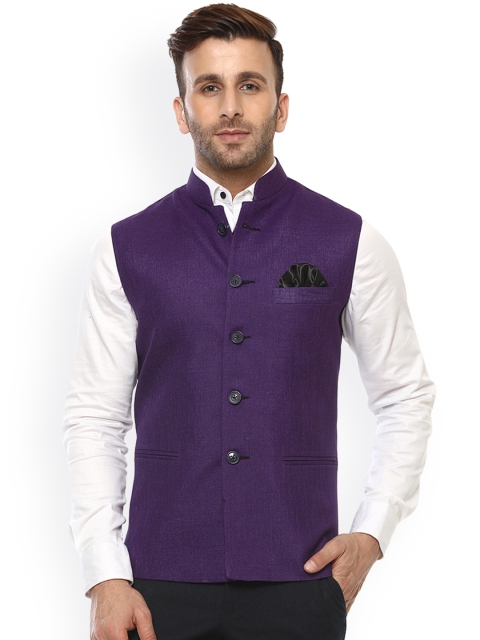 

Hangup Men Purple Woven Design Nehru Jacket