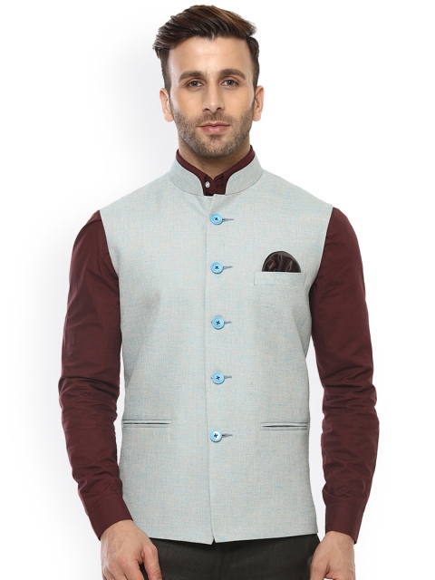 

Hangup Men Blue Woven Design Nehru Jacket