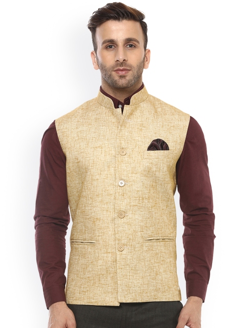 

Hangup Men Khaki Woven Design Nehru Jacket