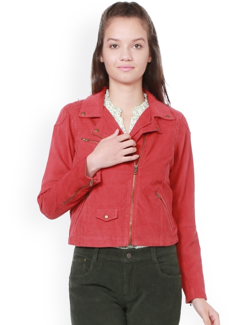 

People Women Red Solid Biker Jacket