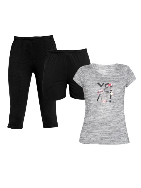 

Sweet Dreams Women Grey Melange & Black Printed Night Suit 215518