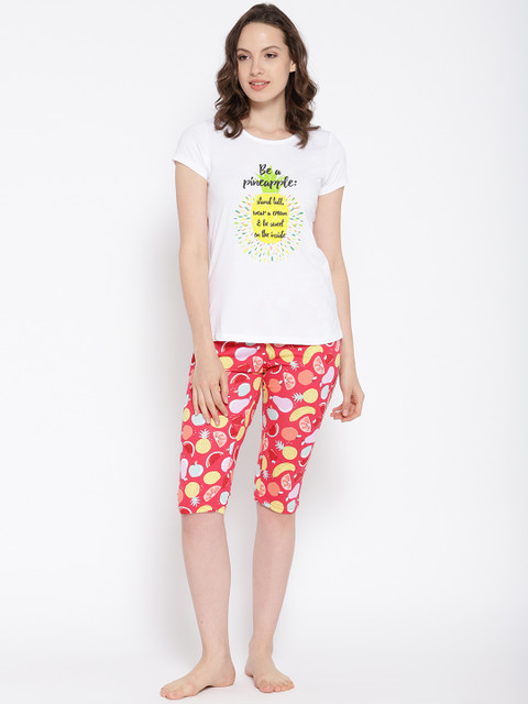 

Sweet Dreams Women White & Red Printed Night Suit 217118