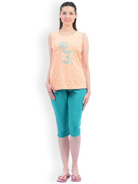 

Sweet Dreams Women Orange & Green Printed Night Suit 220218