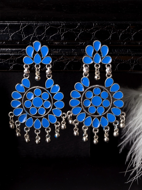 

Voylla Silver-Toned & Blue Contemporary Chandbalis