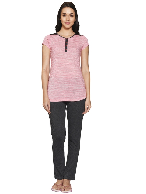 

Sweet Dreams Women Pink & Charcoal Grey Solid Night Suit 225018
