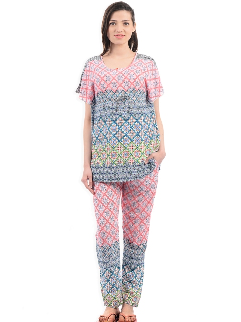 

Sweet Dreams Women Pink & Blue Printed Night Suit 286718