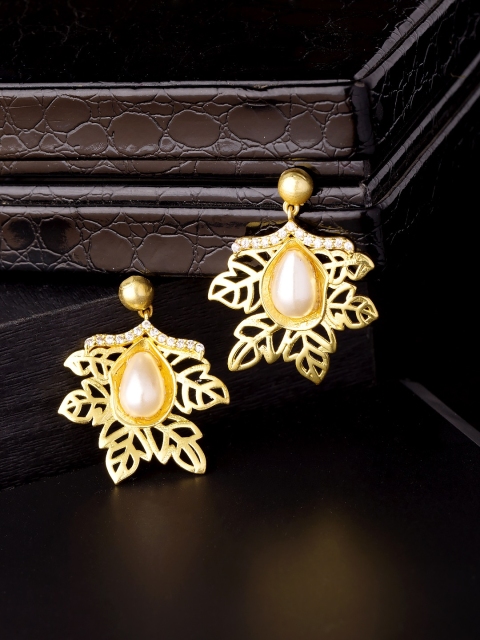 

Voylla Gold-Toned & White Leaf Shaped Studs