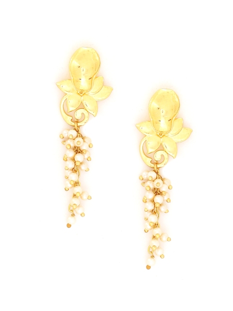 

Voylla Gold-Toned & Off-White Contemporary Drop Earrings