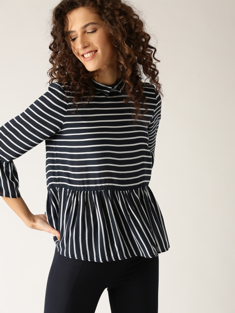

ESPRIT Women Navy Blue Striped Peplum Top