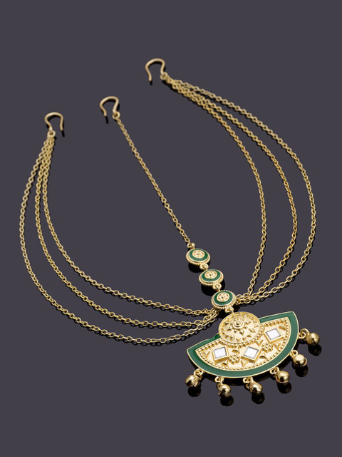 

Studio Voylla Rann Utsav Gold-Toned & Green Enamelled Matha Patti