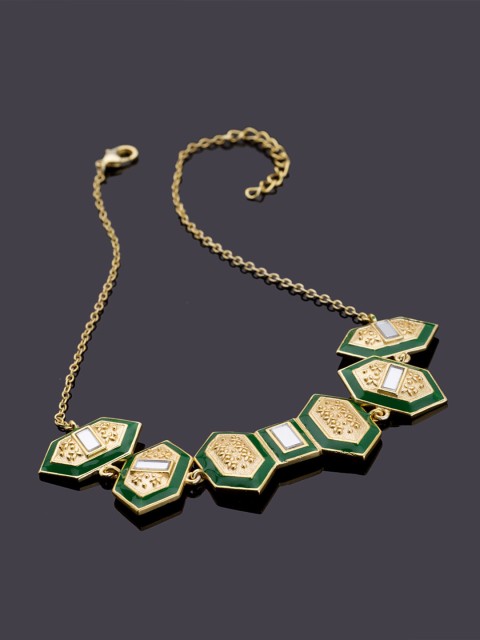 

Studio Voylla Rann Utsav Gold-Toned & Green Brass Enamelled Necklace