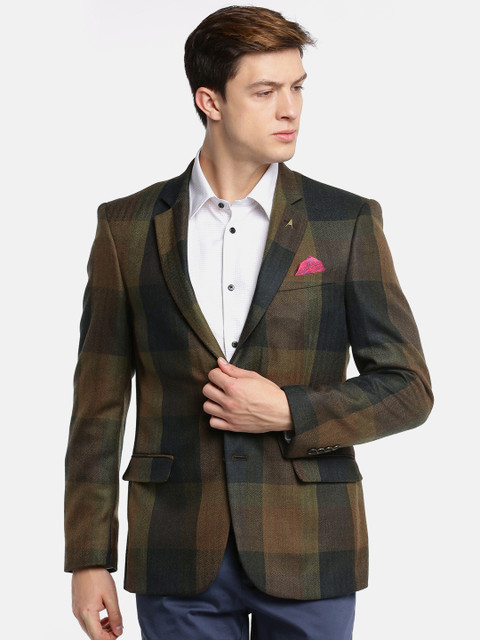 

Arrow Green & Navy Blue Checked Regular Tailored Fit Single-Breasted Casual Blazer