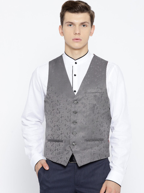 

Arrow Grey & Maroon Self-Design Body Tailored Fit Waistcoat