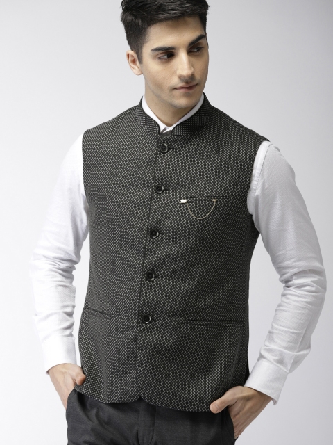 

Arrow Black & White Self-Design Body Tailored Fit Smart Casual Pure Cotton Nehru Jacket