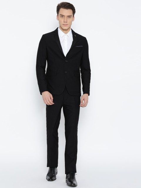 

Arrow Men Black Slim Zero Calorie Fit Single-Breasted Self-Design Party Suit