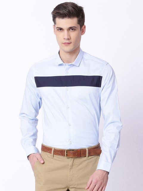 

THE BEAR HOUSE Men Blue Modern Slim Fit Solid Semiformal Shirt