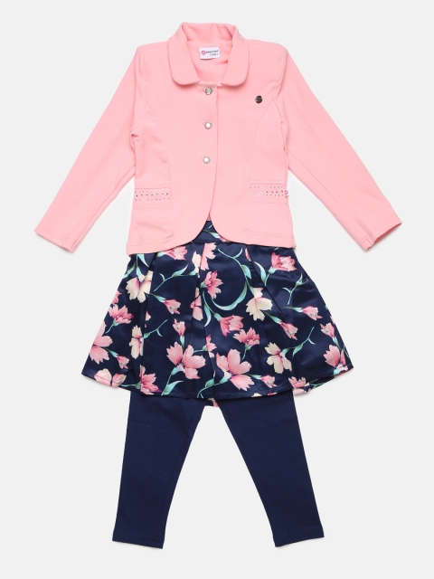 

Peppermint Girls Pink & Blue Solid Coat with Leggings