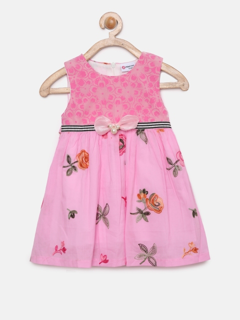 

Peppermint Girls Pink Self Design Fit and Flare Dress