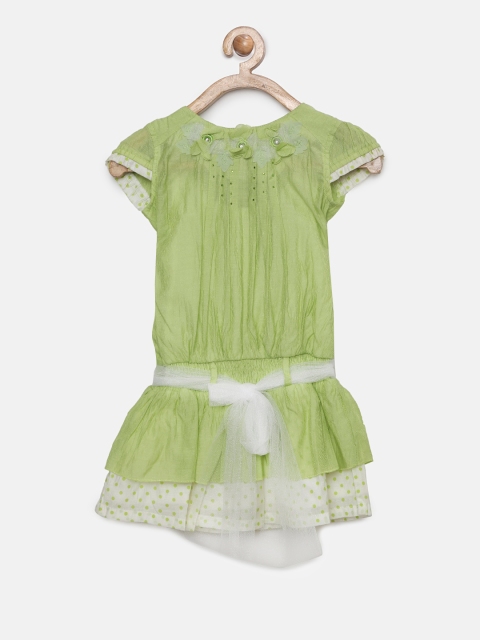

Peppermint Girls Green Solid Drop-Waist Dress