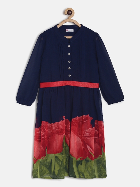 

Peppermint Girls Navy Blue & Red Printed Fit and Flare Dress