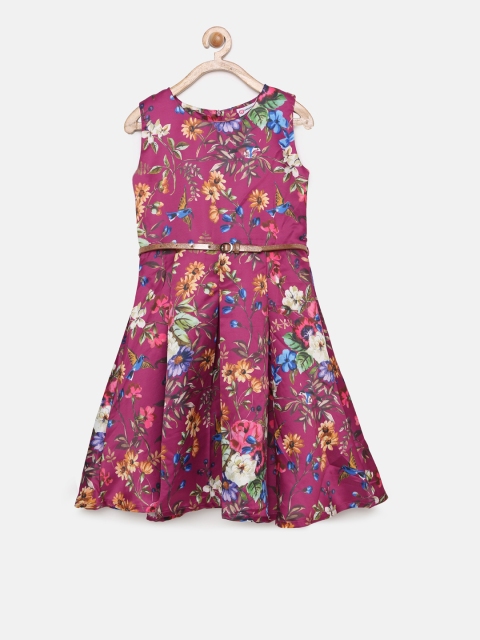 

Peppermint Girls Magenta Printed A-Line Dress