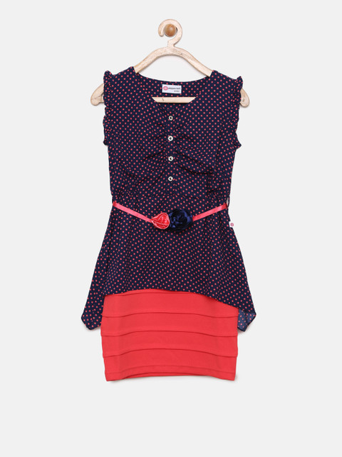 

Peppermint Girls Peach-Coloured & Navy Blue Printed Bodycon Dress