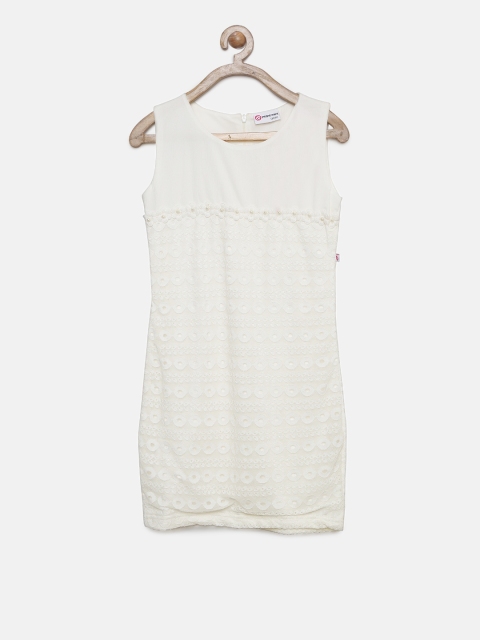 

Peppermint Girls Cream-Coloured Self-Design Sheath Dress