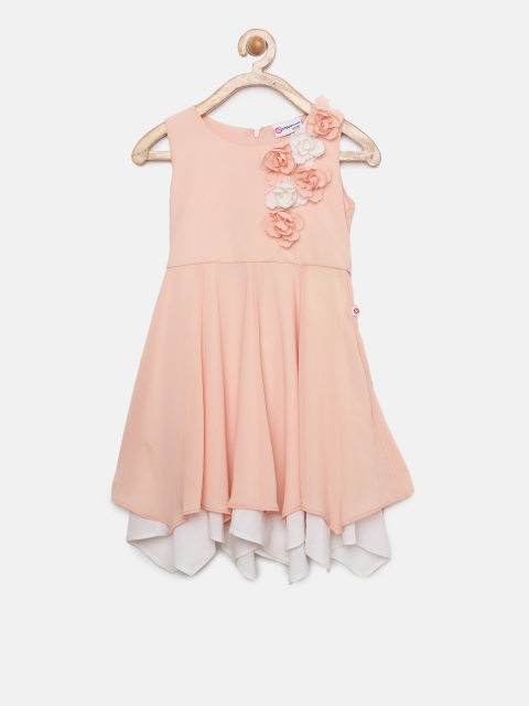 

Peppermint Girls Peach-Coloured Solid A-Line Dress