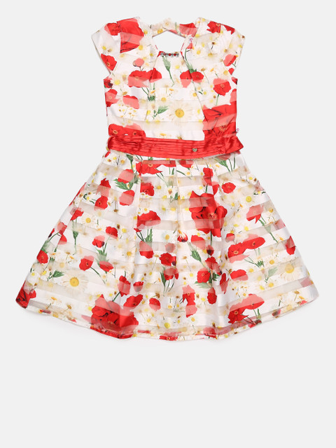 

Peppermint Girls Off-White & Red Printed Fit & Flare Dress
