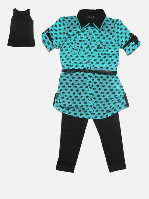 

Peppermint Girls Blue & Black Printed Clothing Set