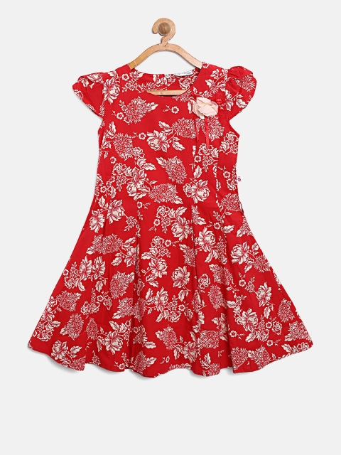 

Peppermint Girls Red & Off-White Printed Fit and Flare Dress