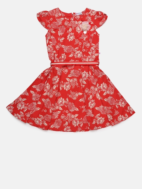 

Peppermint Girls Red Printed Fit & Flare Dress