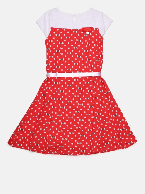 

Peppermint Girls Red Printed Fit & Flare Dress