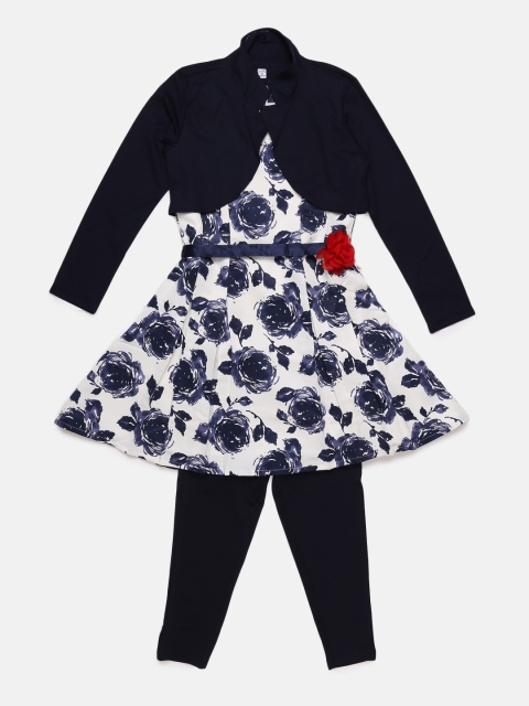 

Peppermint Girls Navy Blue Printed Fit and Flare Dress