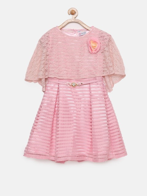 

Peppermint Girls Pink Self Design Fit and Flare Dress