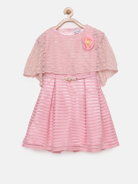 

Peppermint Girls Pink Self Design A-Line Dress