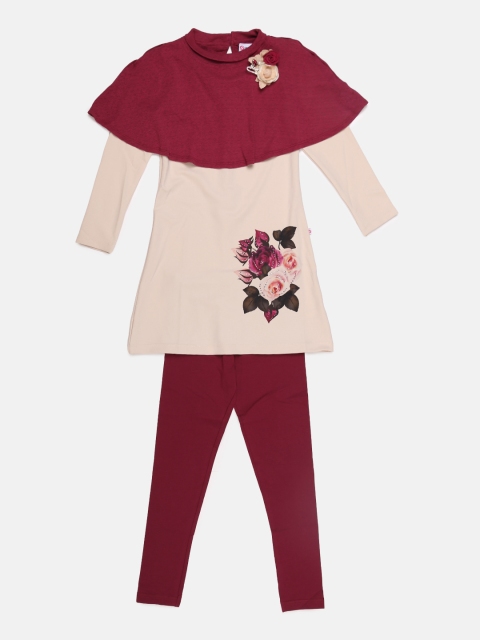 

Peppermint Girls Mauve & Maroon Printed Top with Leggings