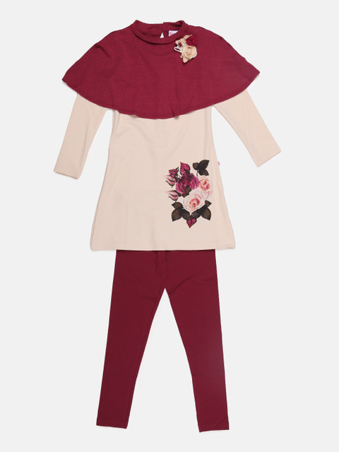 

Peppermint Girls Mauve & Maroon Printed Co-Ords Set