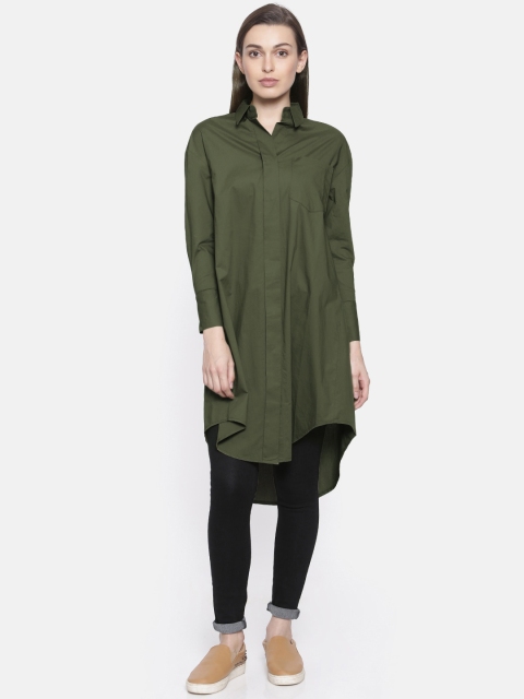 

Vero Moda Women Olive Green Classic Regular Fit Solid Longline Casual Shirt