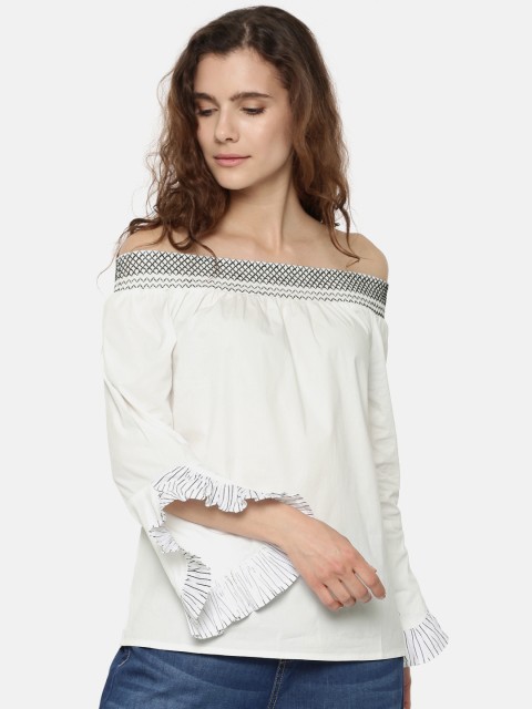 

Vero Moda Women White Solid Bardot Top