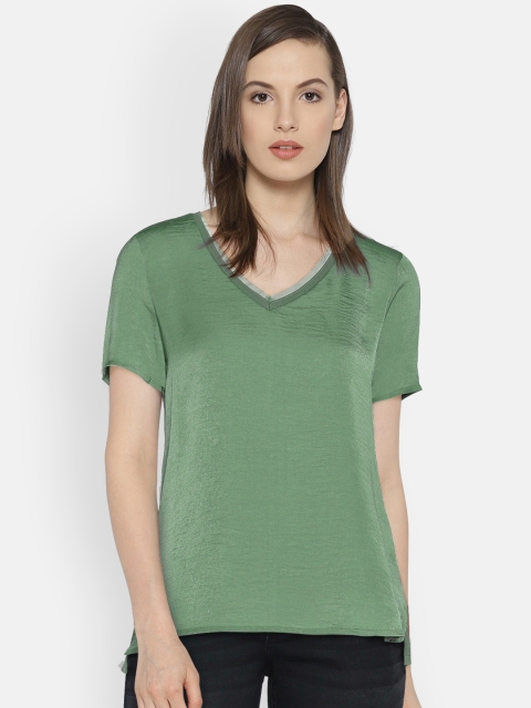 

Vero Moda Women Green Solid V-Neck T-shirt