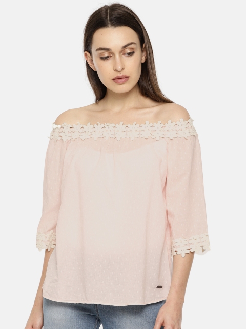 

Vero Moda Women Pink Solid Off-sshoulder Bardot Top