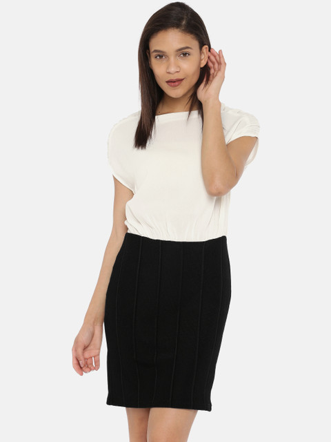 

Vero Moda Women White & Black Colourblocked Sheath Dress