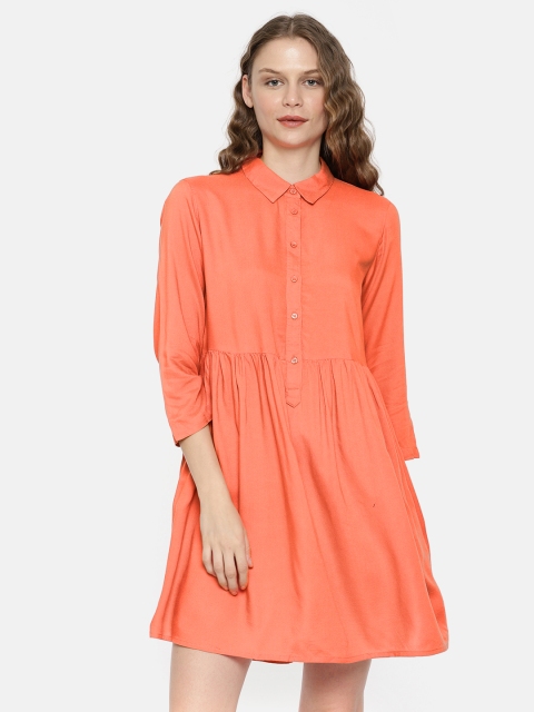 

Vero Moda Women Coral Orange Solid A-Line Dress
