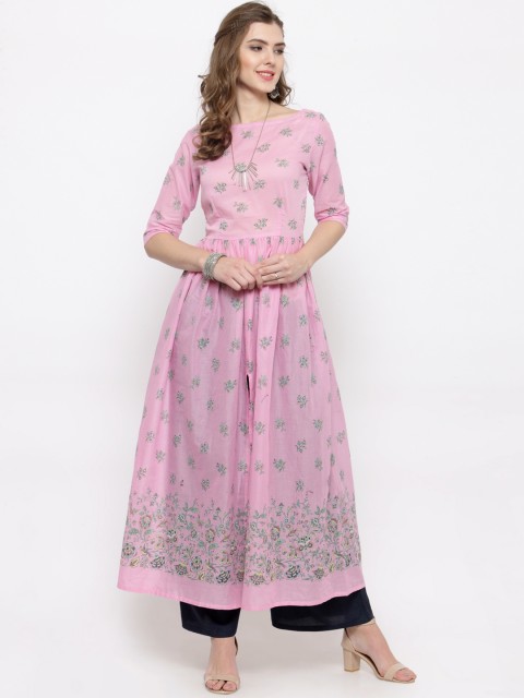 

Sera Women Pink & Blue Printed Kurta with Palazzos