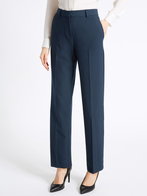 

Marks & Spencer Women Navy Blue Regular Fit Checked Formal Trousers