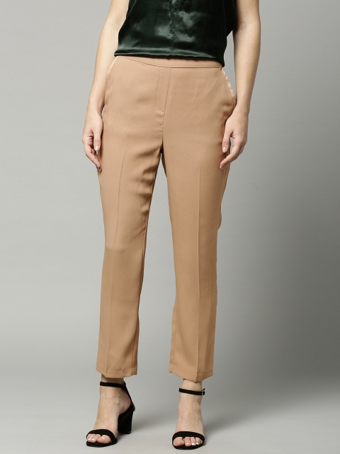 

Marks & Spencer Women Beige Straight Fit Solid Regular Trousers