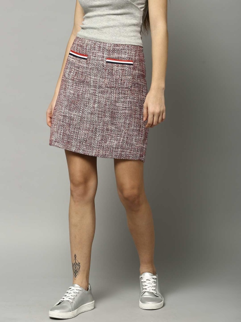 

Marks & Spencer Red & Navy Self-Design Pencil Mini Skirt