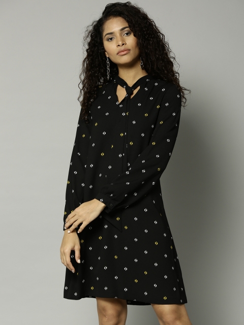 

Marks & Spencer Women Black Printed A-Line Dress