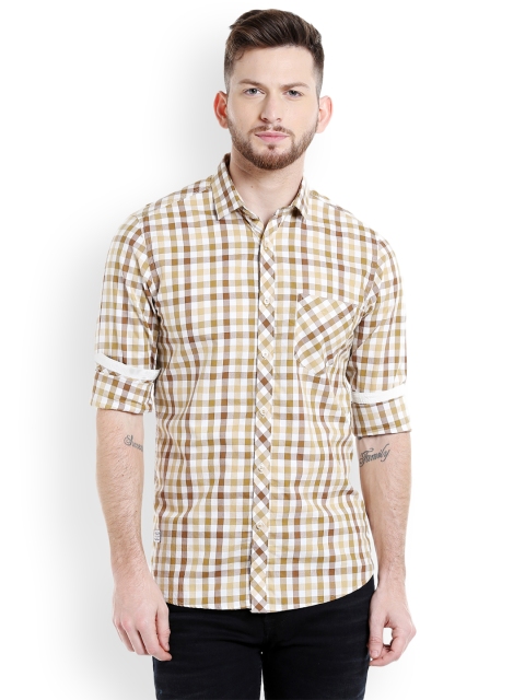 

Killer Men Beige & Bronze-Toned Slim Fit Checked Casual Shirt